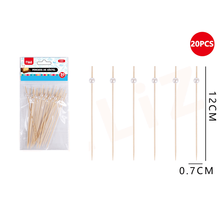 Pinchos de cóctel perlas blancas 0.7x12cm 20pcs 1