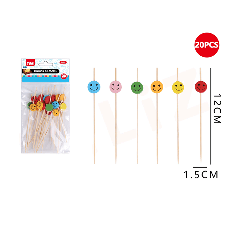 Pinchos cóctel cara feliz 1.5x2cm 20pcs 1