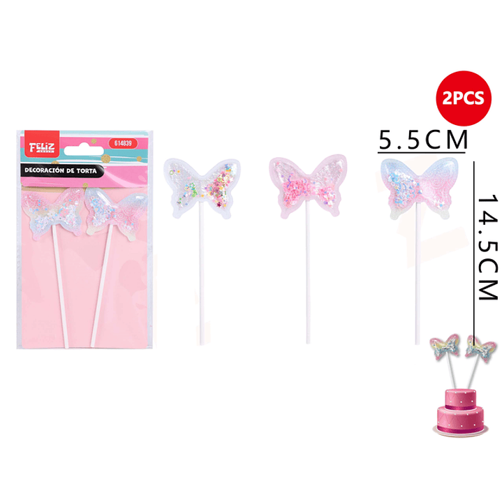 Decoración torta mariposa 5.5x14.5 cm 1