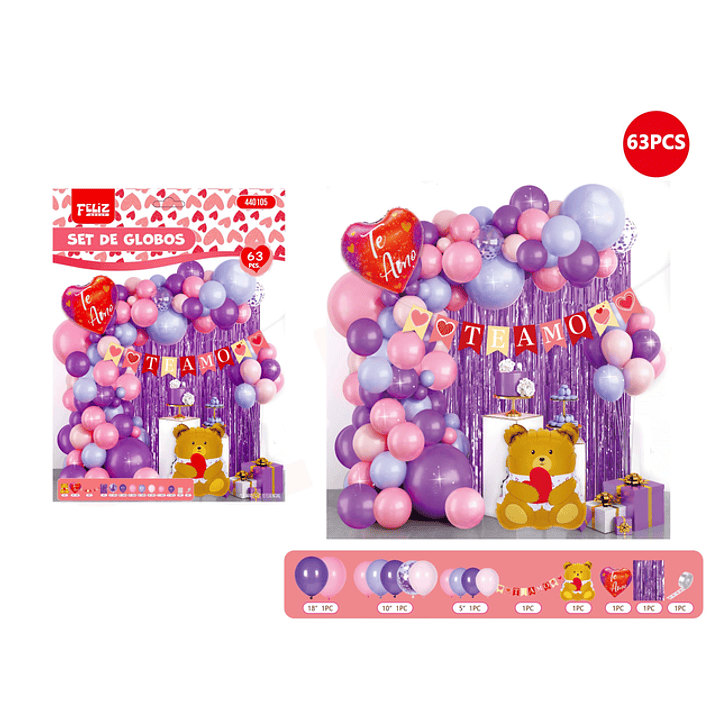 Set de globos día de los enamorados 63 pcs 1