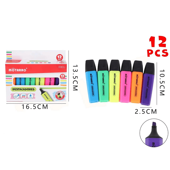 Destacadores Pack 12 Unidades Motarro 1