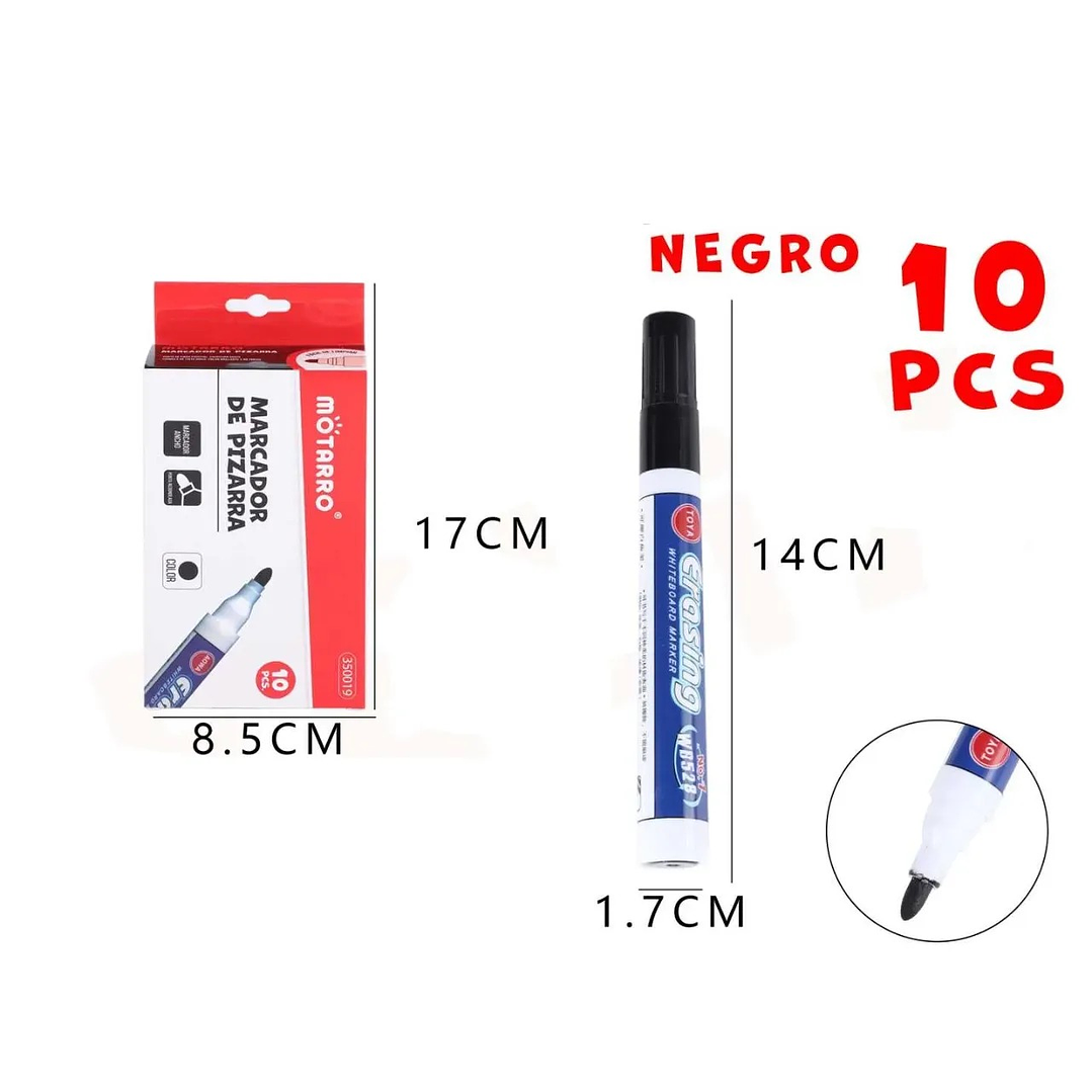 Plumon De Pizarra Pack 10 Unidades Negro 1