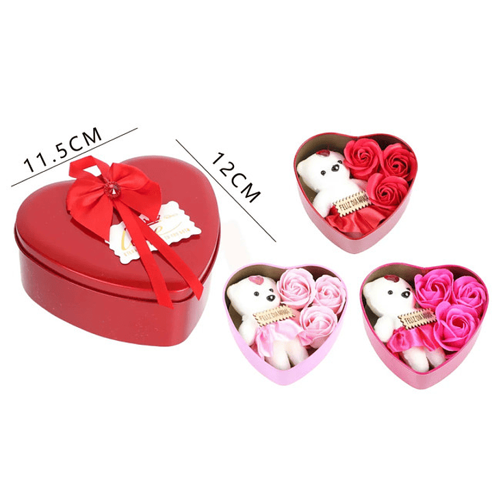 Caja corazon con flores y osito feliz día mamá 11.5x12cm 1