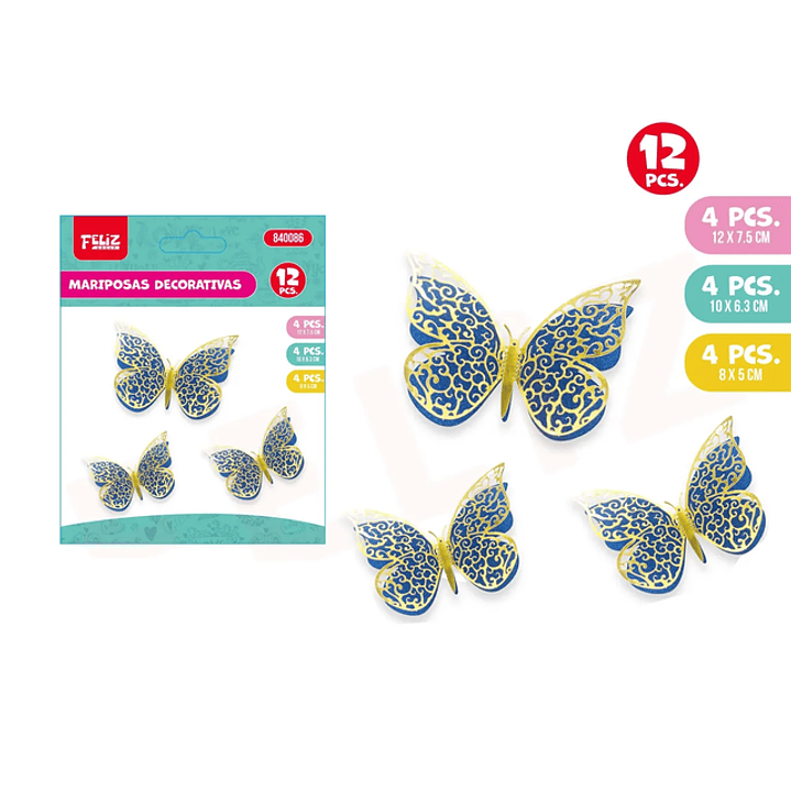 Mariposas Decorativas Azul Amarillo 12pcs 1