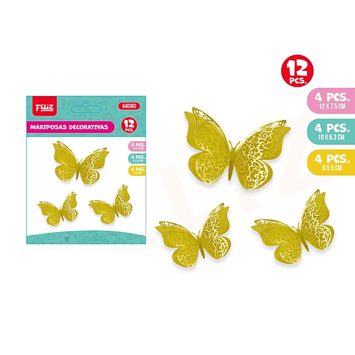 Mariposas Decorativas Dorado Amarillo 12pcs