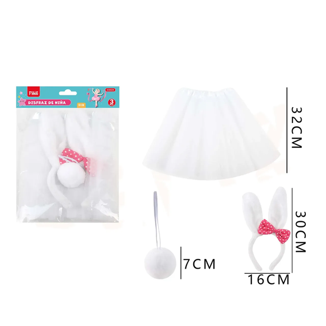Set disfraz coneja con tutu blanco 3 pcs 1