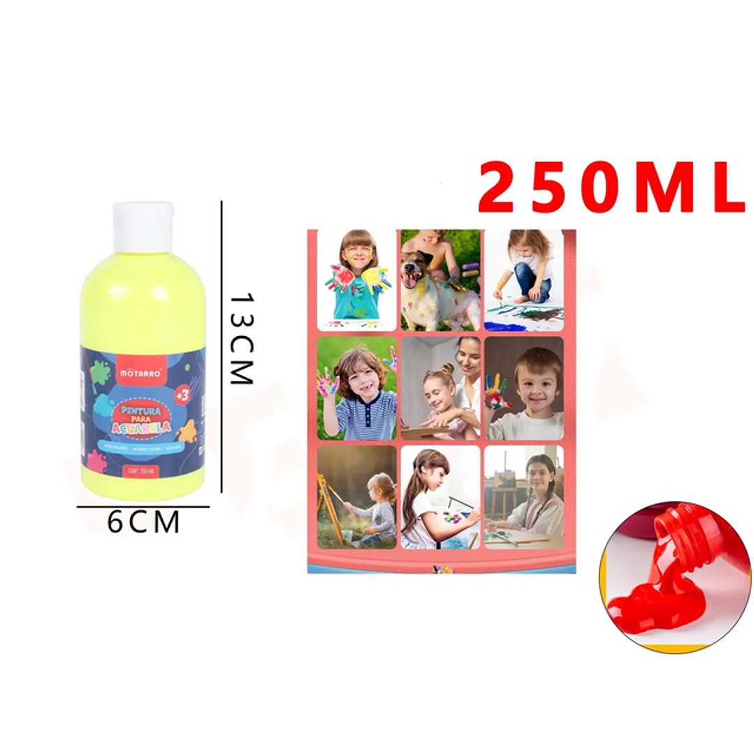 Pintura para Acuarela amarillo flúor 13x6cm 250Ml 1
