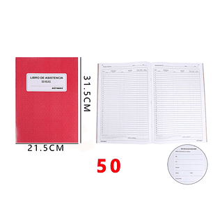 Libro De Asistencia 215315Cm 50Hojas Rojo