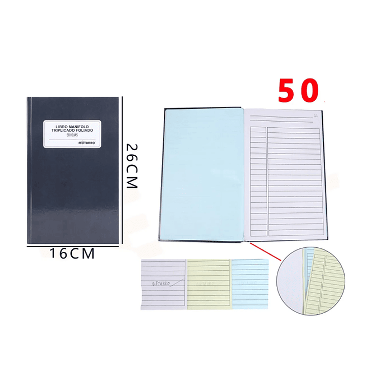 Libro Manifold Triplicado Foliado 16x26Cm 50Hojas Negro 1