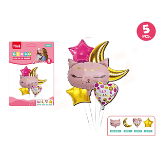 Set Globos Dia De La Madre Con Gatito 5Pcs