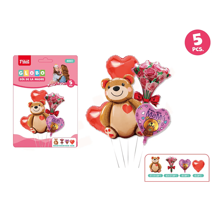 Set globos Día de La Madre con osito 5pcs 1