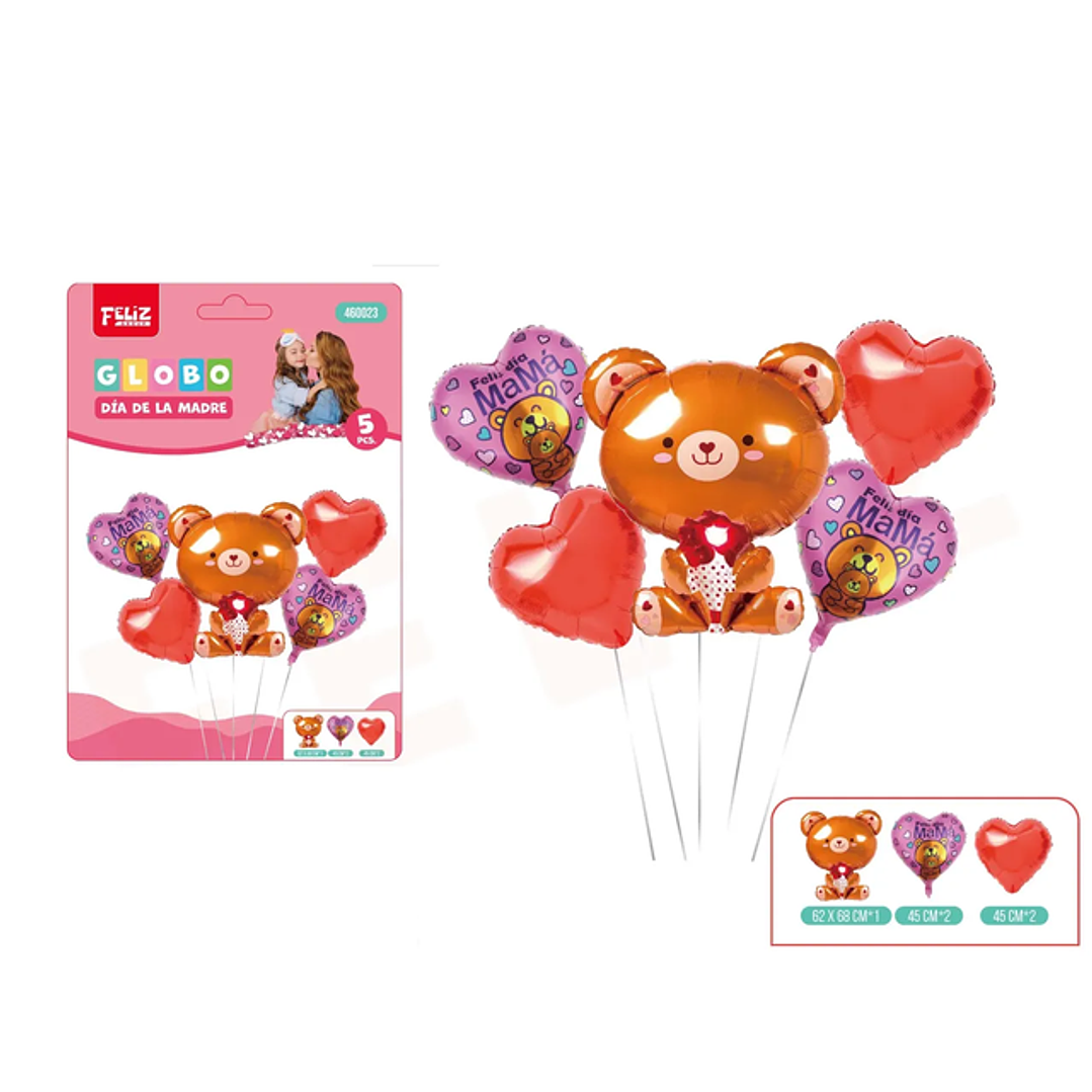 Set Globos Dia De La Madre Con Ositos 5Pcs 1