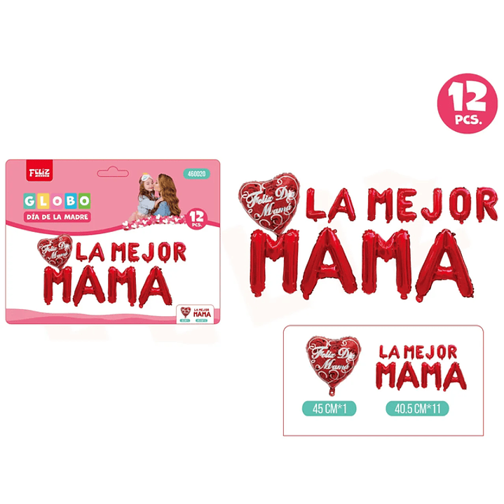Set globos La mejor Mamá Rojo mayúscula 12pcs 1
