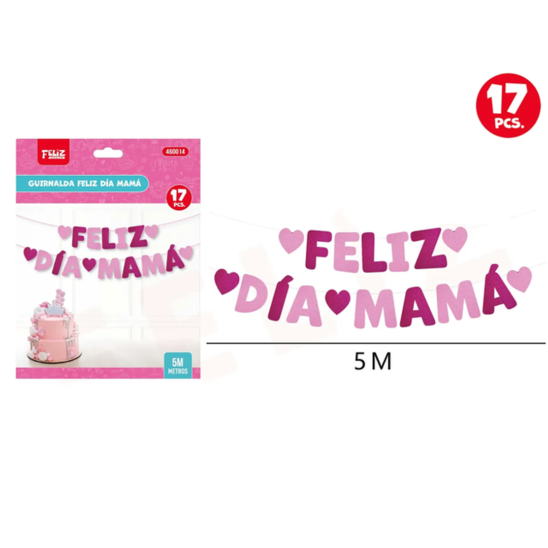 Guirnalda Feliz Día Mamá rosado 5M 17pcs 1