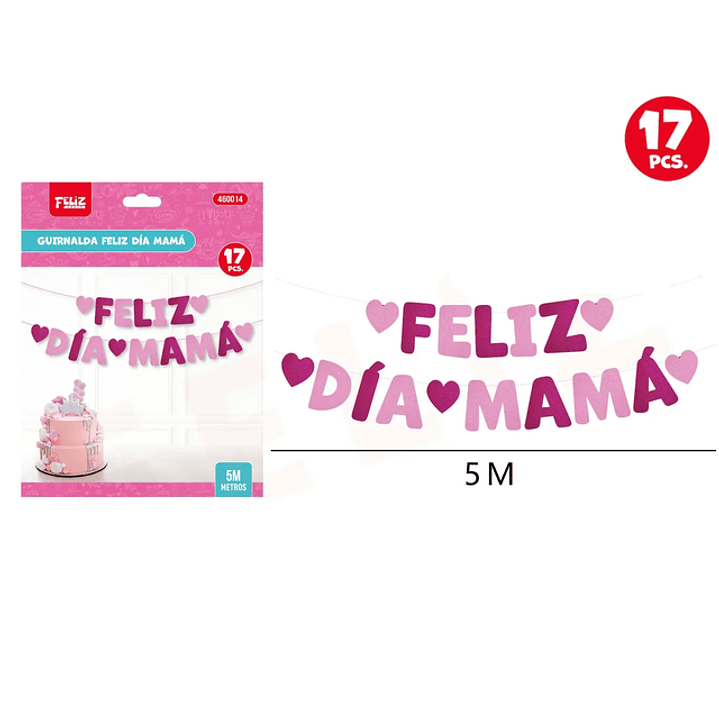 Guirnalda Feliz Día Mamá rosado 5M 17pcs 1