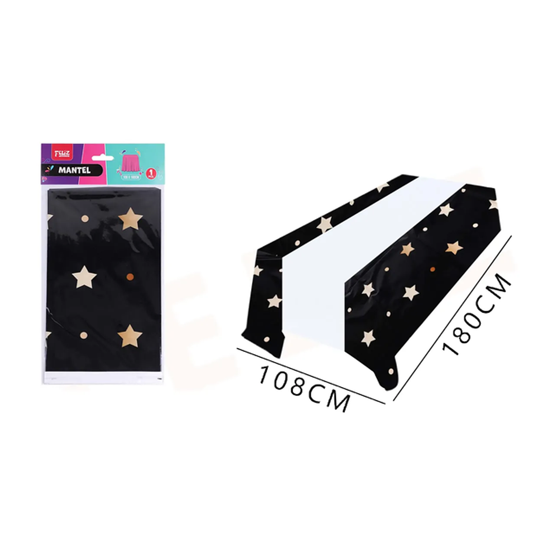 Mantel negro estrella dorado 108x180cm 1