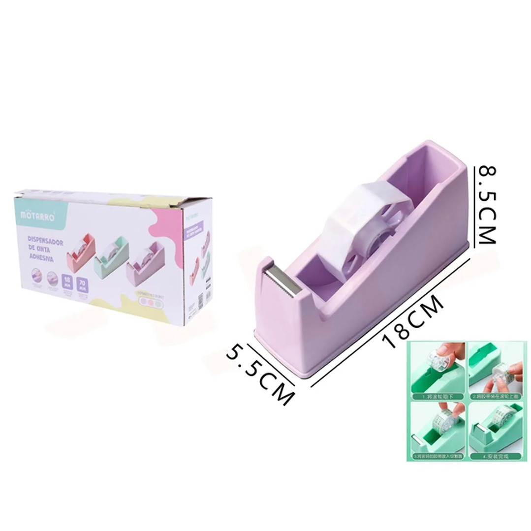 Dispensador de Cinta Adhesiva Purpura 18x5.5x8.5cm pastel 1