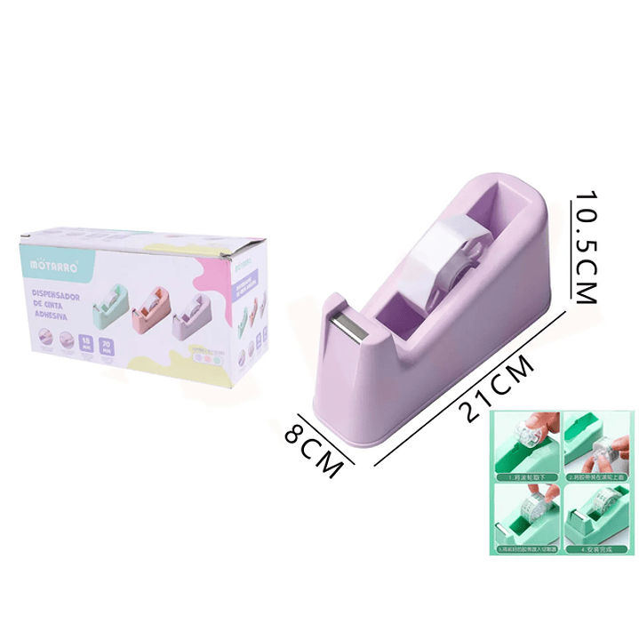 Dispensador de Cinta Adhesiva Purpura 21x8x10.5cm pastel 1