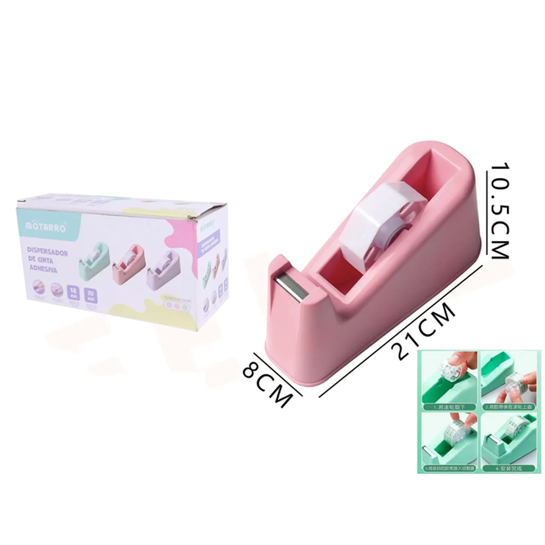 Dispensador de Cinta Adhesiva Rosa 21x8x10.5cm pastel 1
