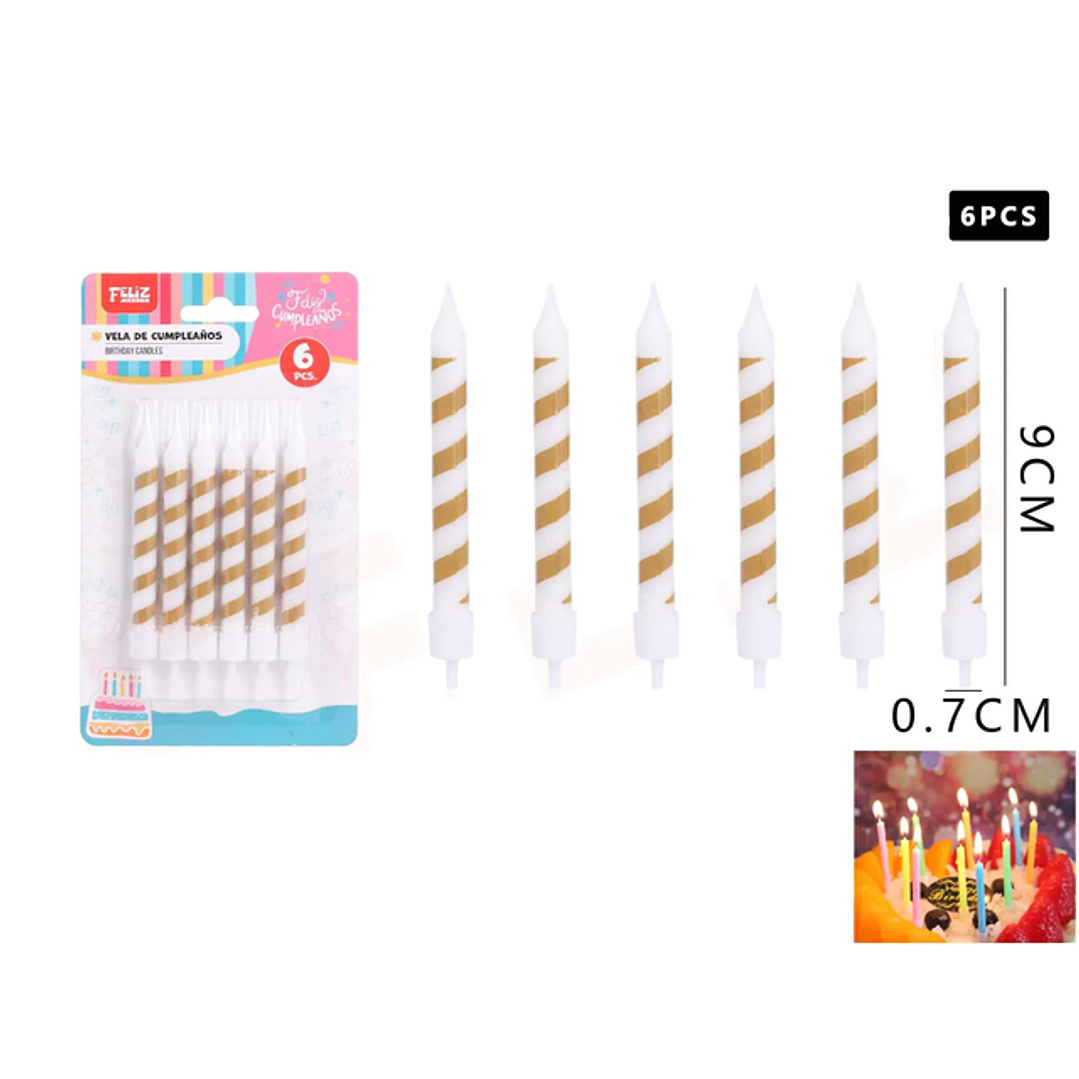 Velas de Cumpleaños Dorado líneas 0.7*9cm 6pcs 1