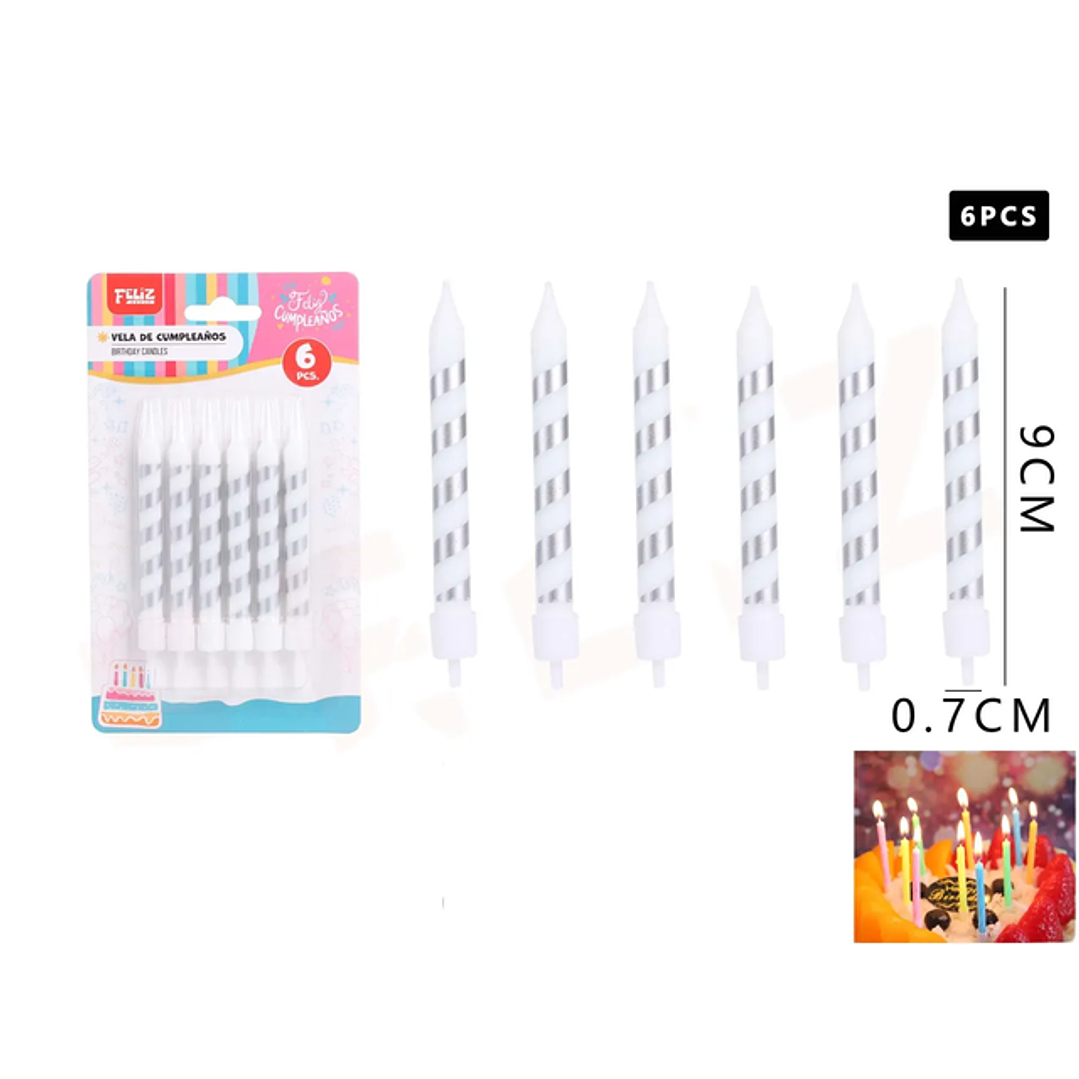 Velas de Cumpleaños Plateado líneas 0.7*9cm 6pcs 1