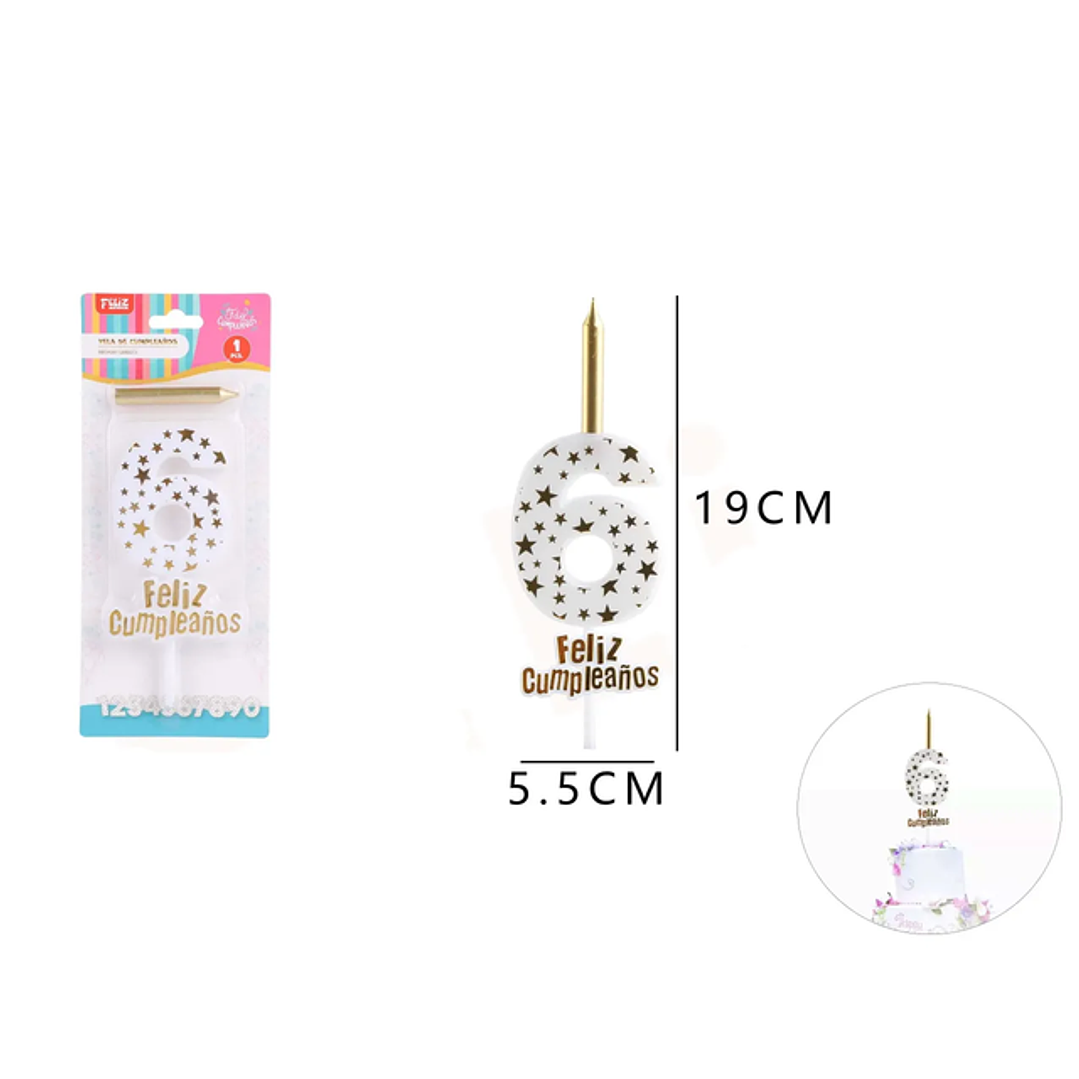 Velas de Número 6 Dorado circulos 1