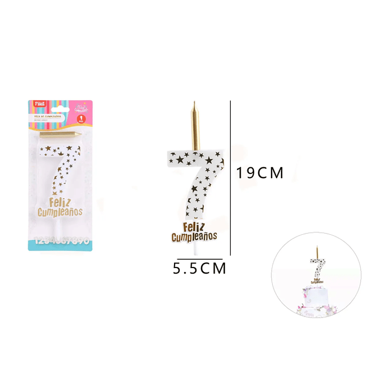 Velas de Número 7 Dorado circulos 1