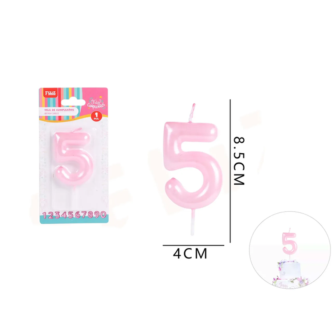 Vela de Cumpleaños Rosado Aperlado 5 1