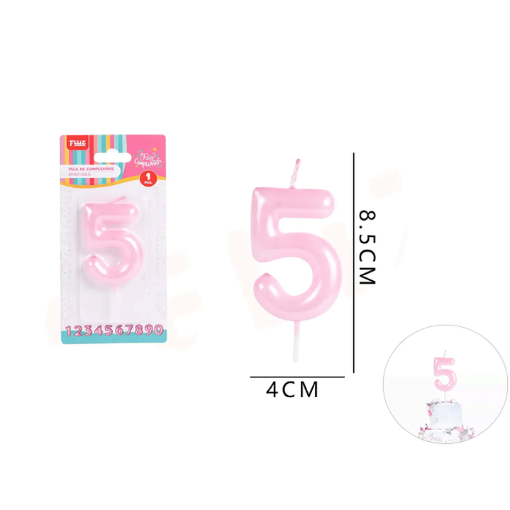 Vela de Cumpleaños Rosado Aperlado 5 1
