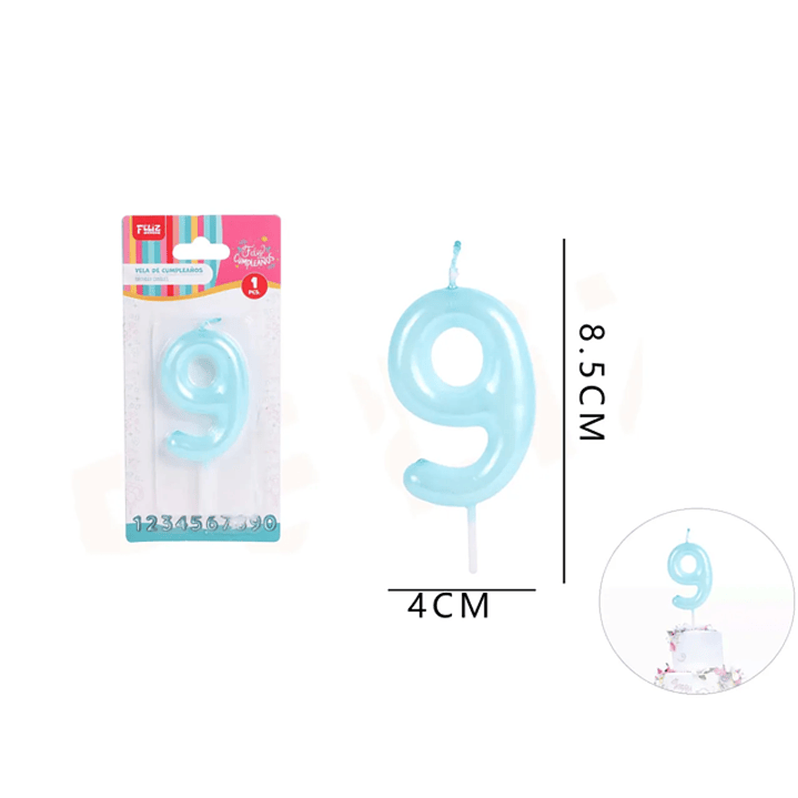 Vela de Cumpleaños Celeste Aperlado 9 1