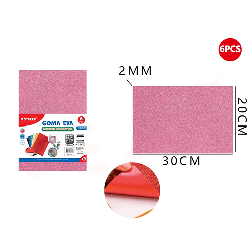 Goma Eva Adhesiva Rosado30*20cm 6pcs