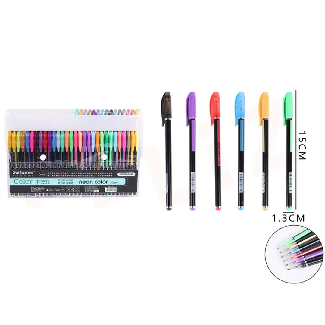 Lapiz fluor neon 60 colores 15x1.3 cm 1