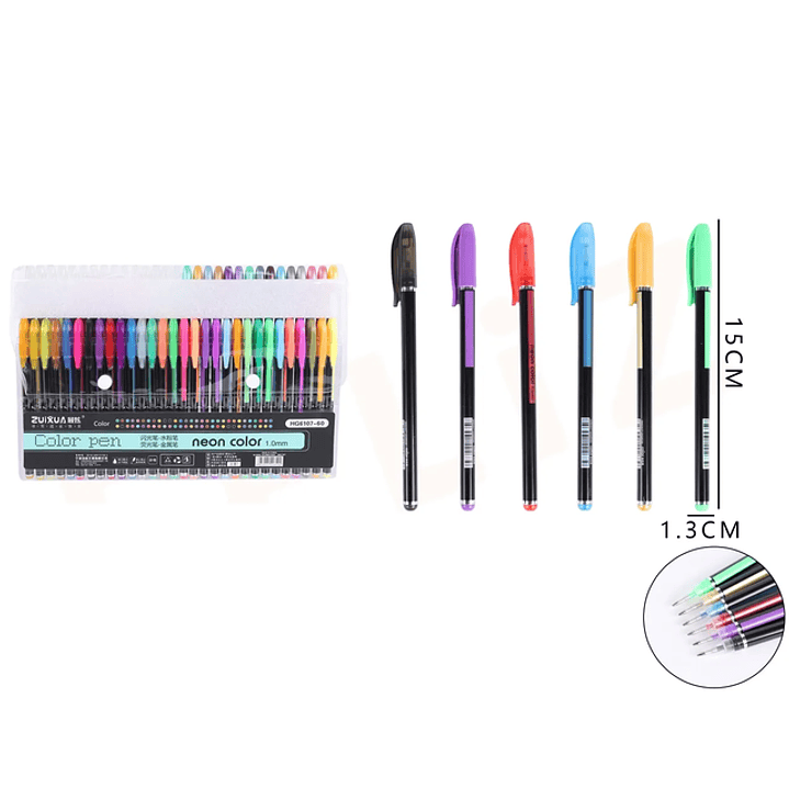 Lapiz fluor neon 60 colores 15x1.3 cm 1