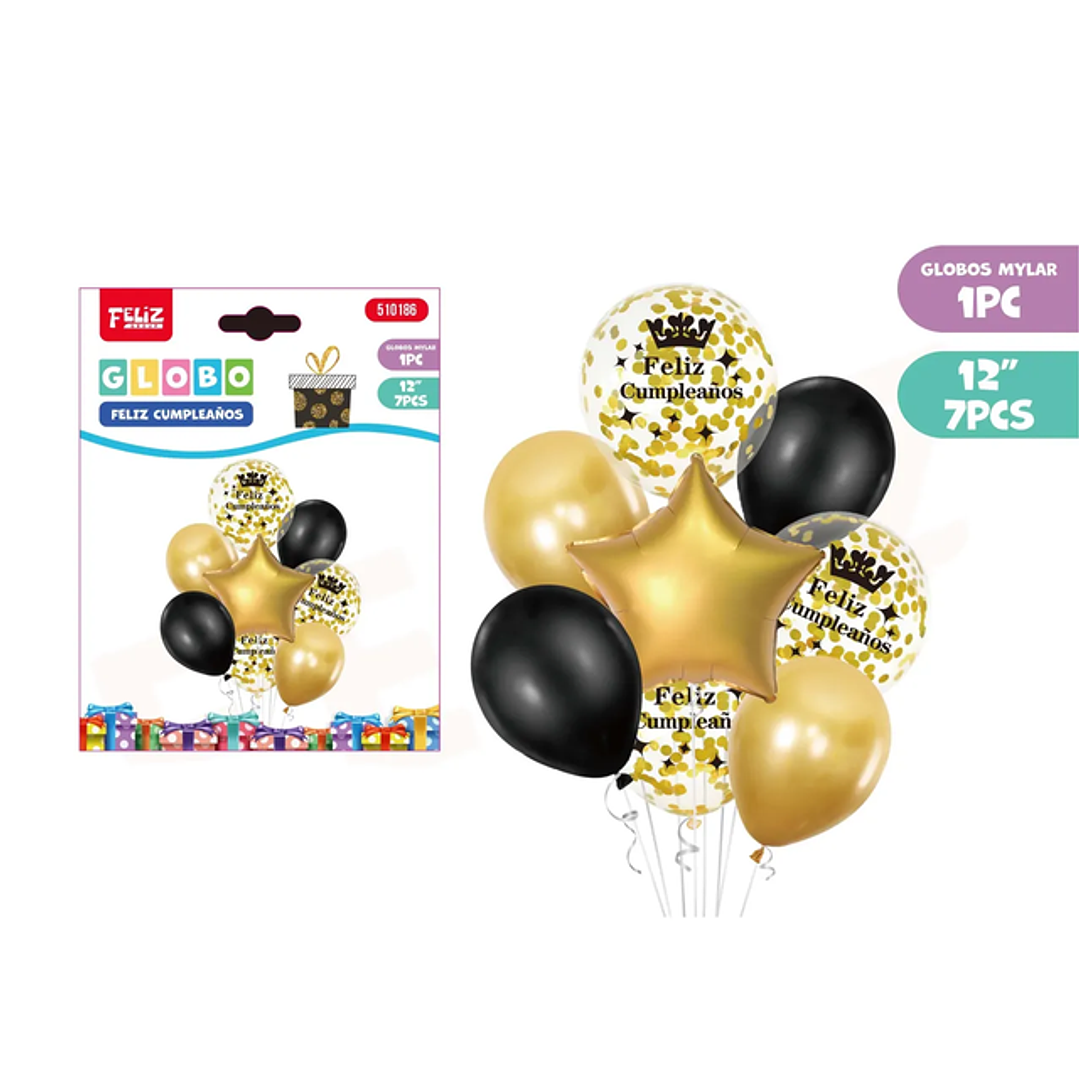 Set De Globos Cumpleaños negro y dorado 1