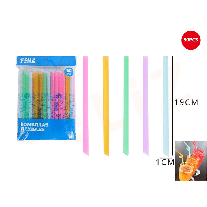 Bombillas plásticas colores pasteles 1x19 cm 50pcs 1