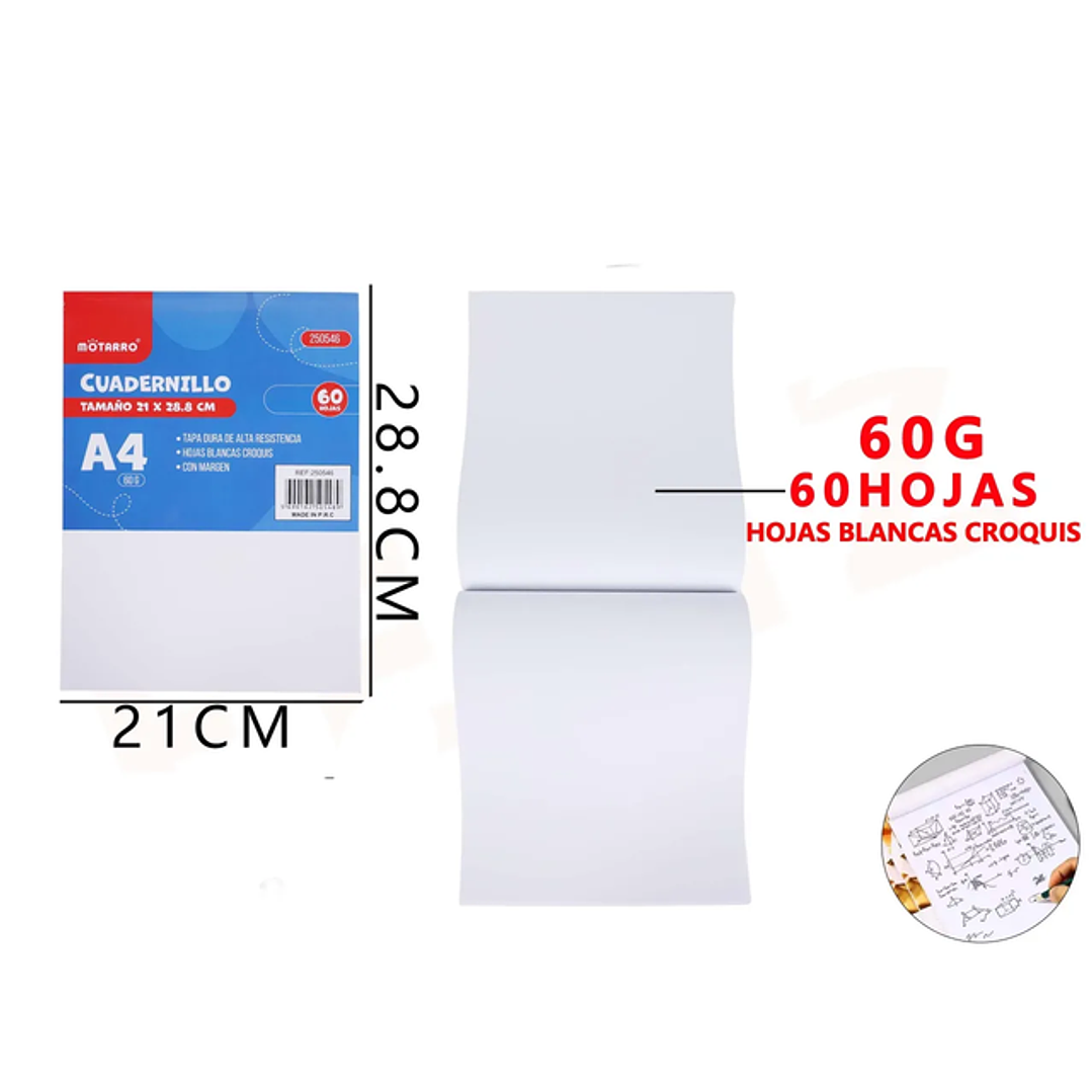 Block De Hoja Blanca 28.8x21Cm 60Hojas 1