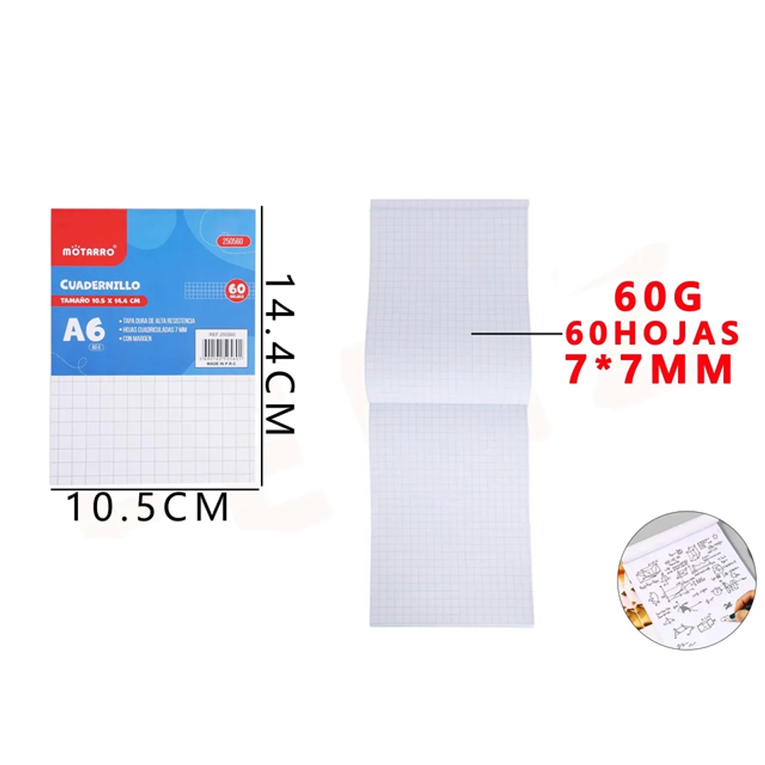 Cuadernillo cuadriculado 10.5*14.4cm 7*7Mm 1