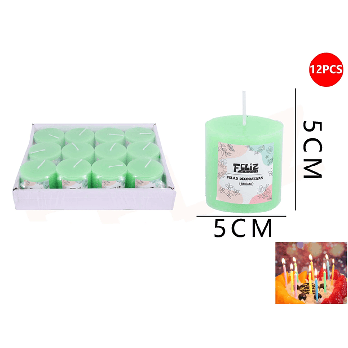 Velas Decorativas Verde 5*5cm 1