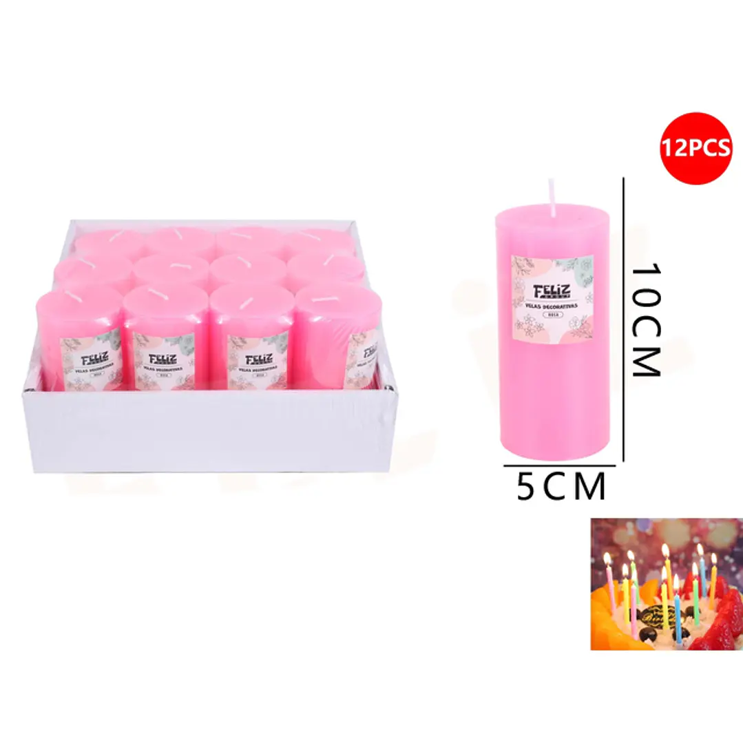 Velas Decorativas Rosa 5x10cm 12pcs 1