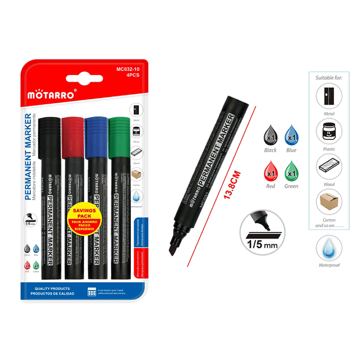 Plumón permanente 4 colores 1/5mm 1