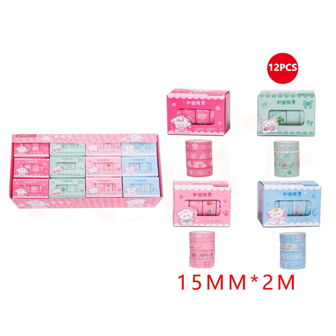 Cinta Adhesiva Puppy Kawaii 15Mm2M 12Pcs 1