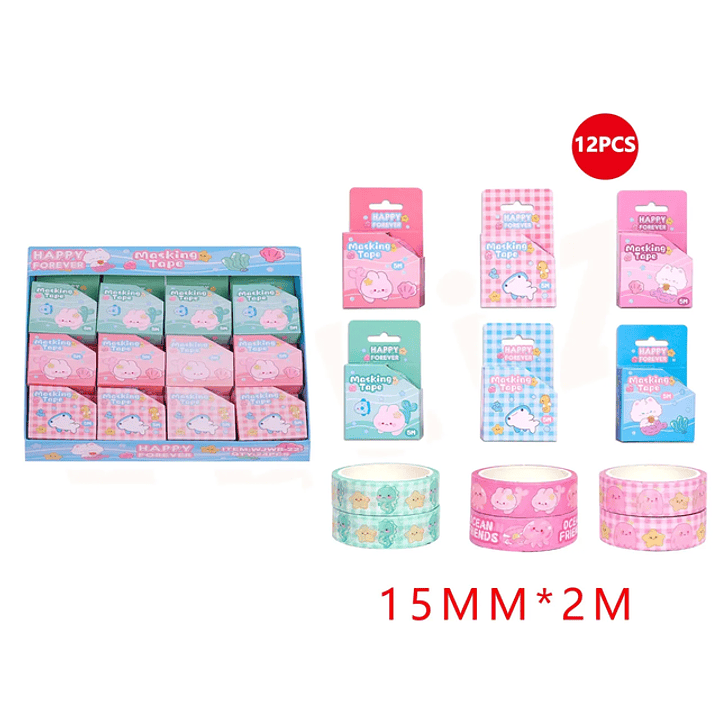 Cinta Adhesiva Ocean Kawaii 15Mm2M 12Pcs 1