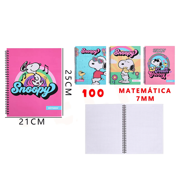 Cuaderno de Matemática Snoopy Arcoíris 100Hojas 2