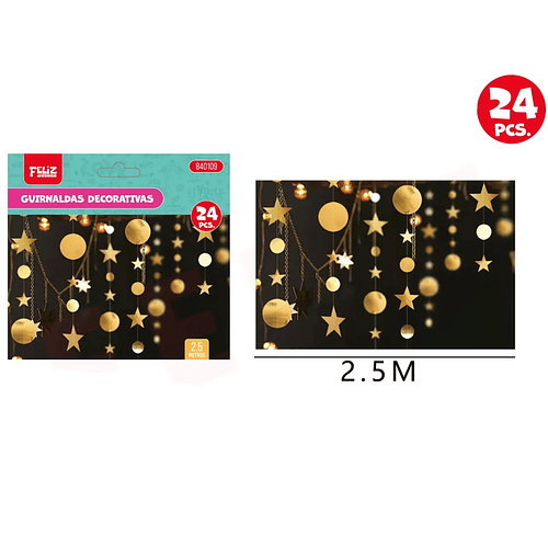 Guirnaldas decorativas Dorado 2.5M 24Pcs