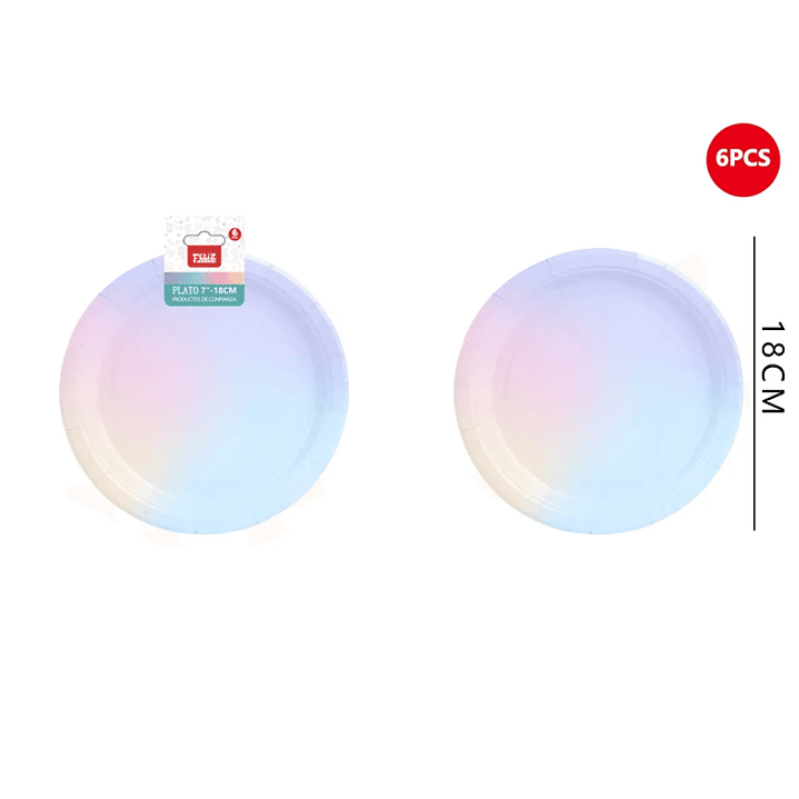 Plato Degradade Color Cartón 6pcs 1