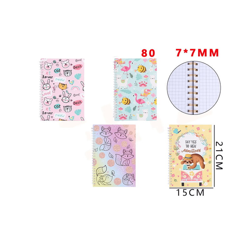 Libreta Animales Cute A5 7x7mm 80Hojas 1