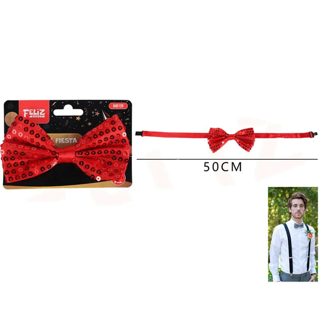 Corbatin de Fiesta Lentejuela Rojo 50cm 12pcs 1