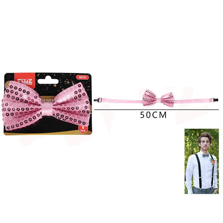 Corbatin de Fiesta Lentejuela Rosado 50cm 12pcs 1