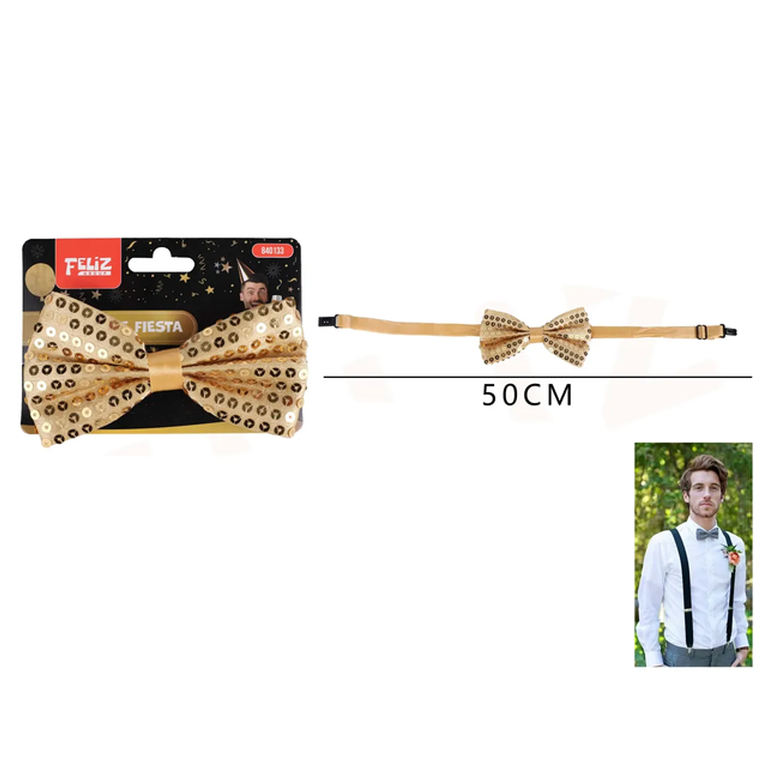 Corbatin de Fiesta Lentejuela Dorado 50cm 12pcs 1