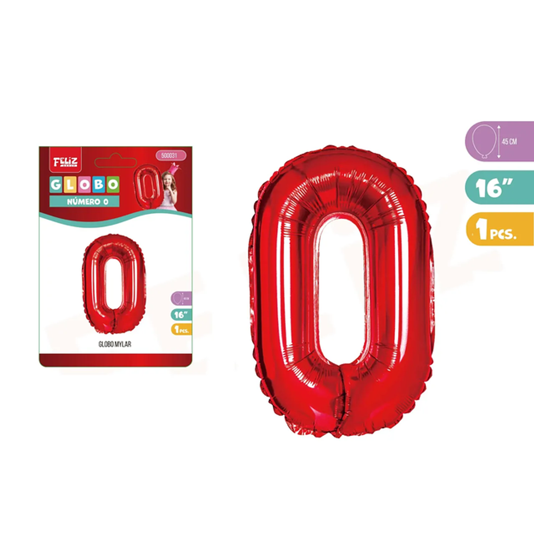 Globo Aluminio Rojo 45cm Número 0 1